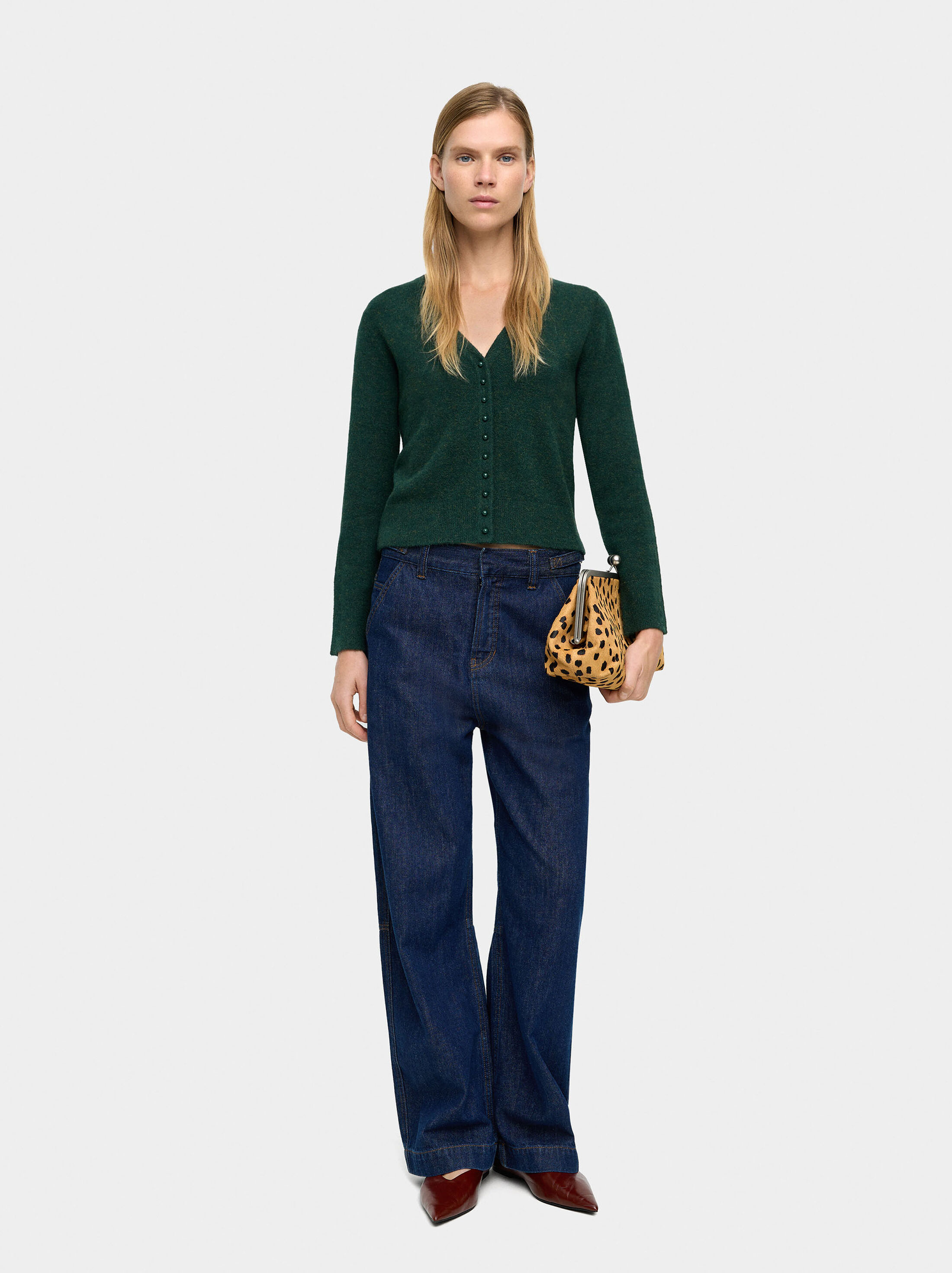 V-neck knit cardigan image number 2.0