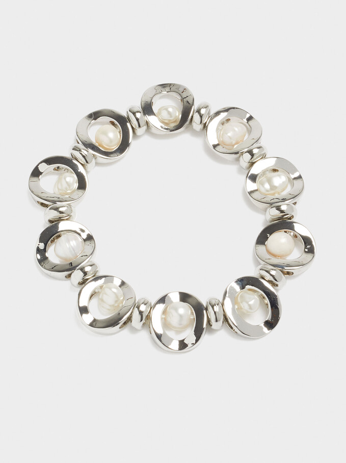 Elastic Bracelet With Pearls, White, hi-res