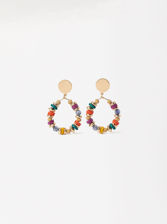 Golden Earrings With Crystals, Multicolor, hi-res