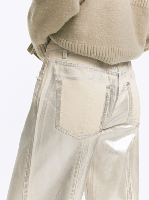 Jeans In Metallic-Optik, Beige, hi-res
