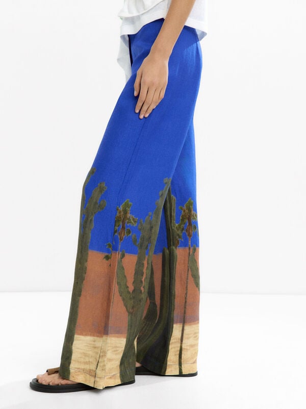 100% linen printed trousers