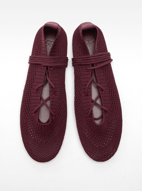Knit mesh ballet flats with straps