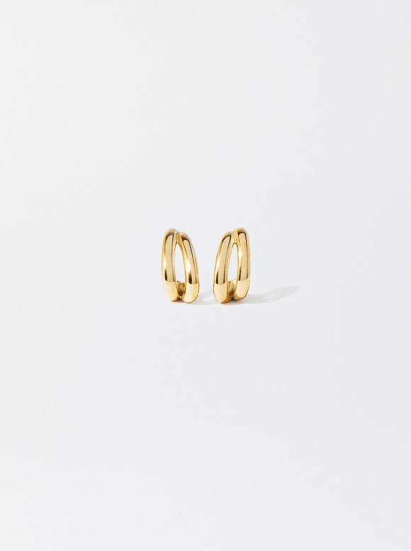 Stainless Steel Golden Hoop Earrings, , hi-res