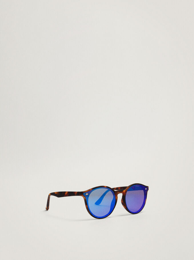 Round Tortoiseshell Sunglasses, Blue, hi-res