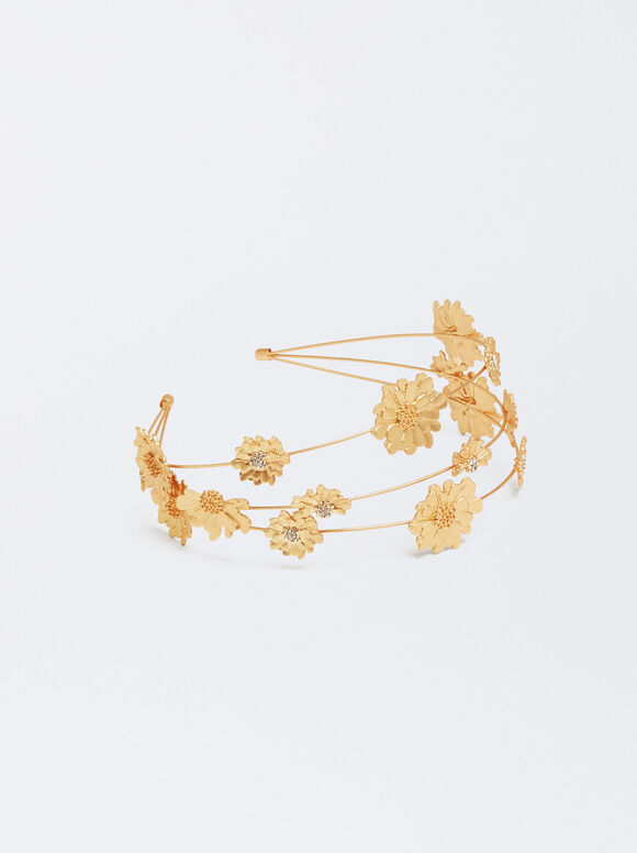 Aliceband With Flowers And Strass, Golden, hi-res