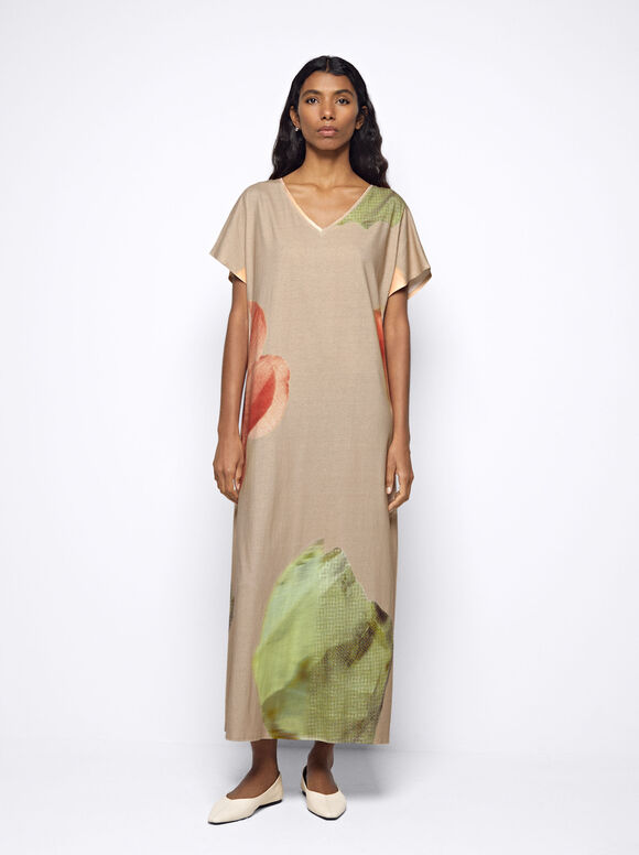 Printed Cotton Dress, Multicolor, hi-res