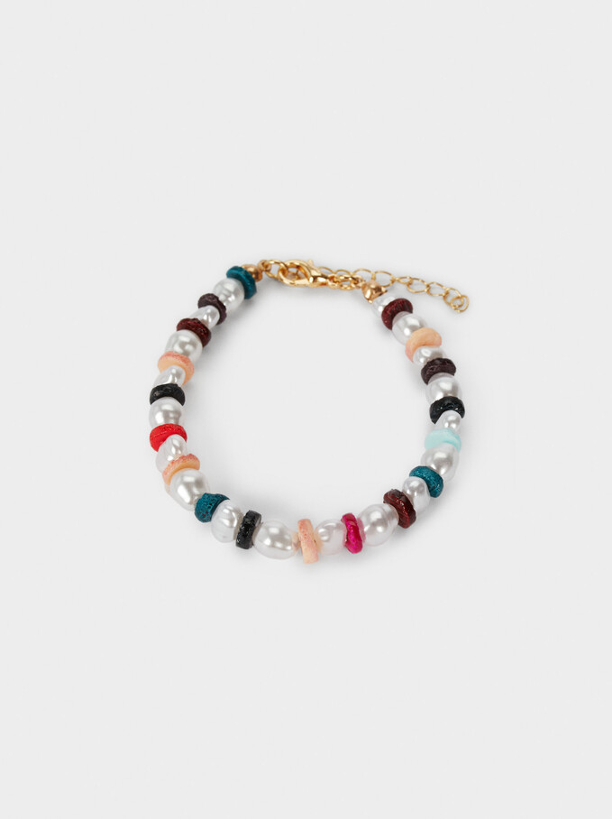 Adjustable Bracelet With Faux Pearls And Beads, Multicolor, hi-res