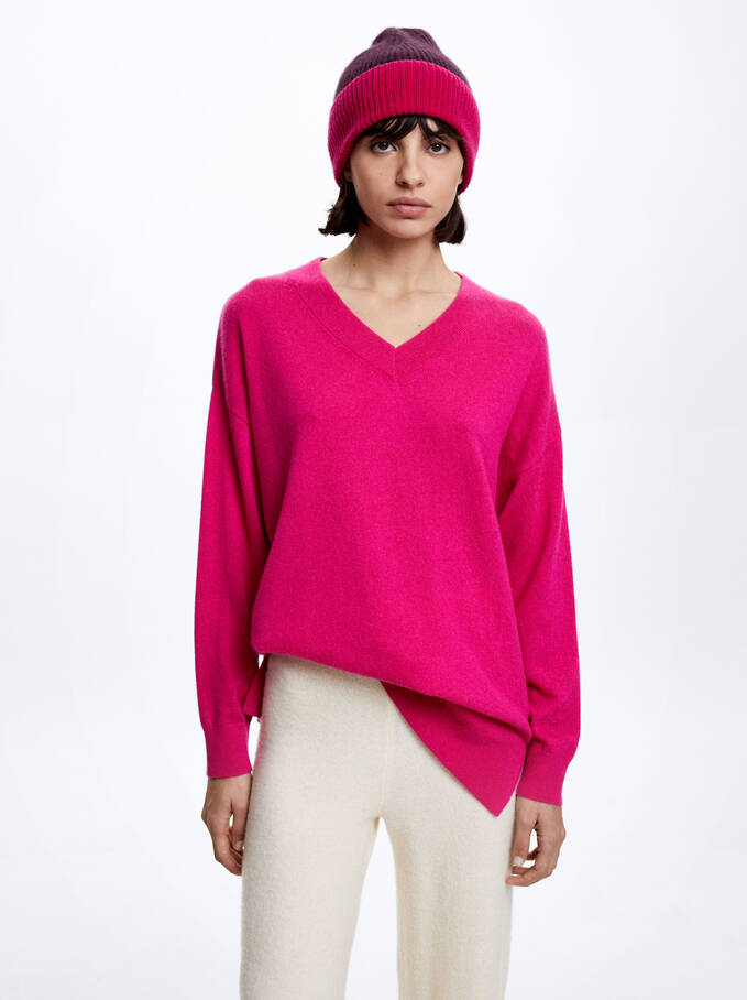 100% Cashmere Knitted Sweater, Fuchsia, hi-res