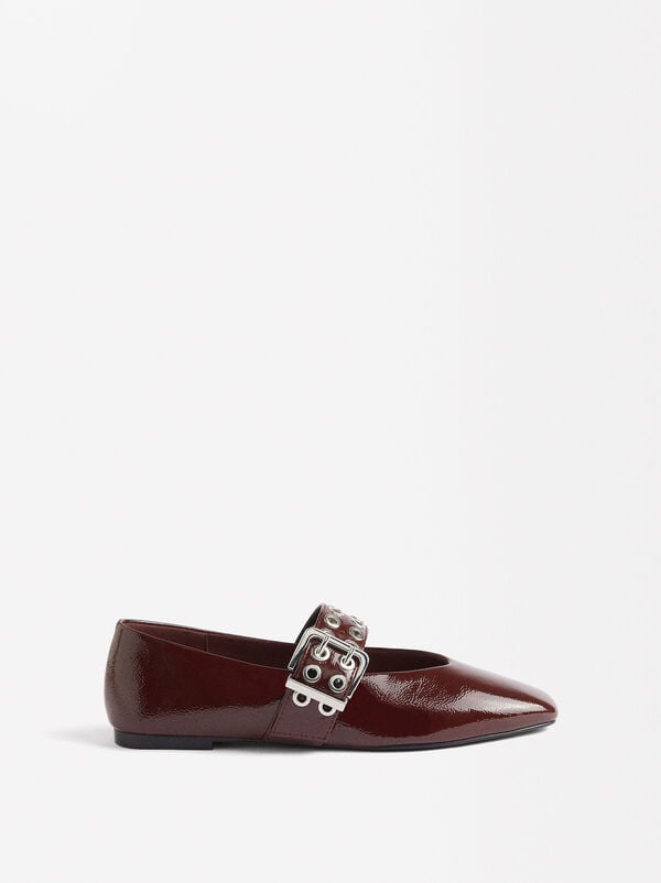 Patent ballet flats with studs