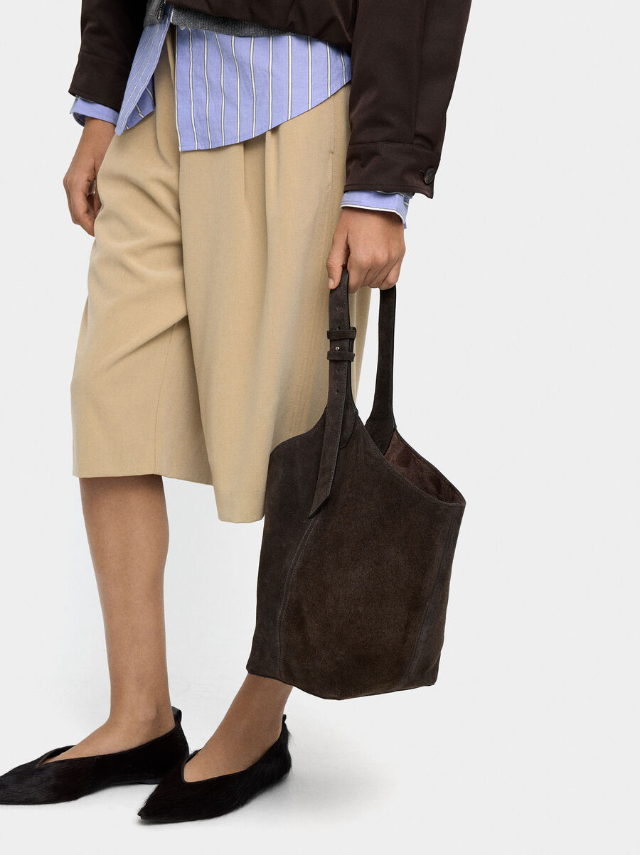 Suede bucket bag with inner pouch