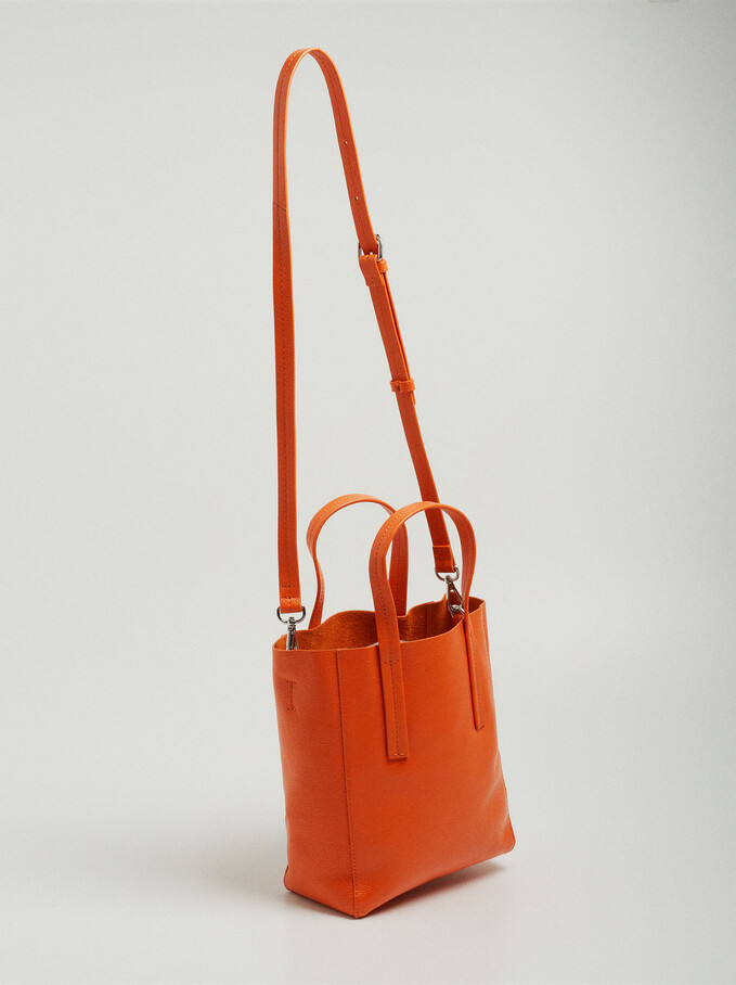 Leather Shopper Bag, Orange, hi-res