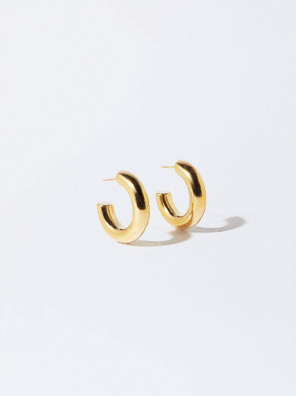 Stainless Steel Golden Hoop Earrings, , hi-res