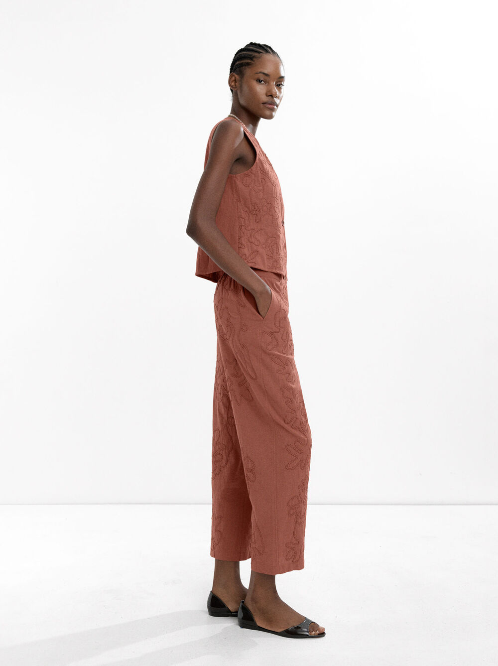 100% cotton embroidered trousers