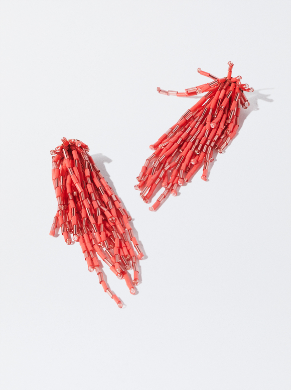 Earrings With Beads, Coral, hi-res