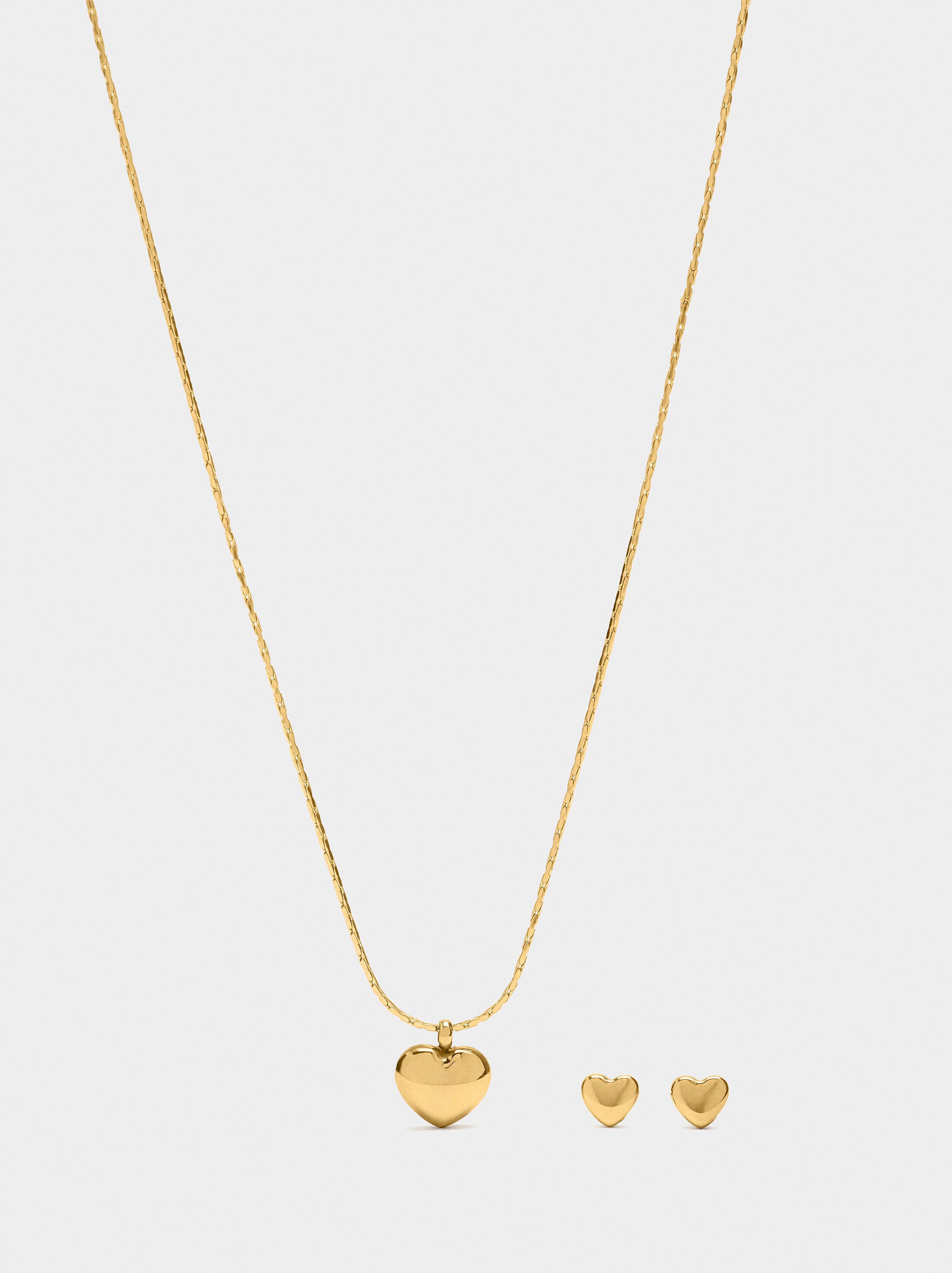 Necklace and heart earrings set - stainless steel image number 0.0