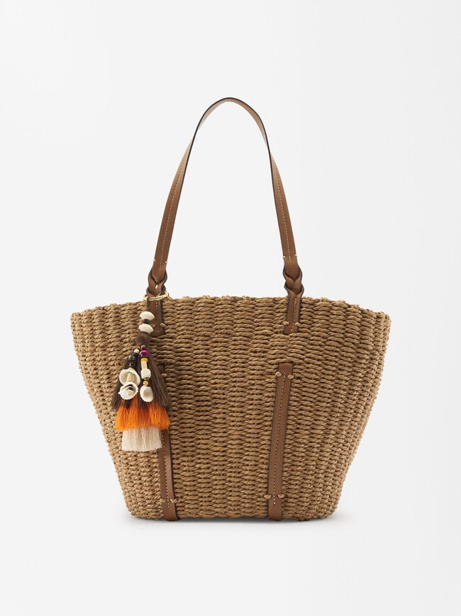 Straw Effect Shopper Bag With Pendant L image number 1.0