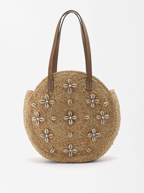 Straw-Effect Handbag With Shell