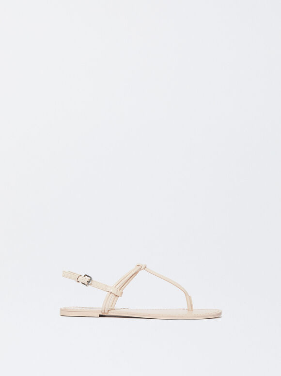 Flat Sandals With Knot, Pink, hi-res