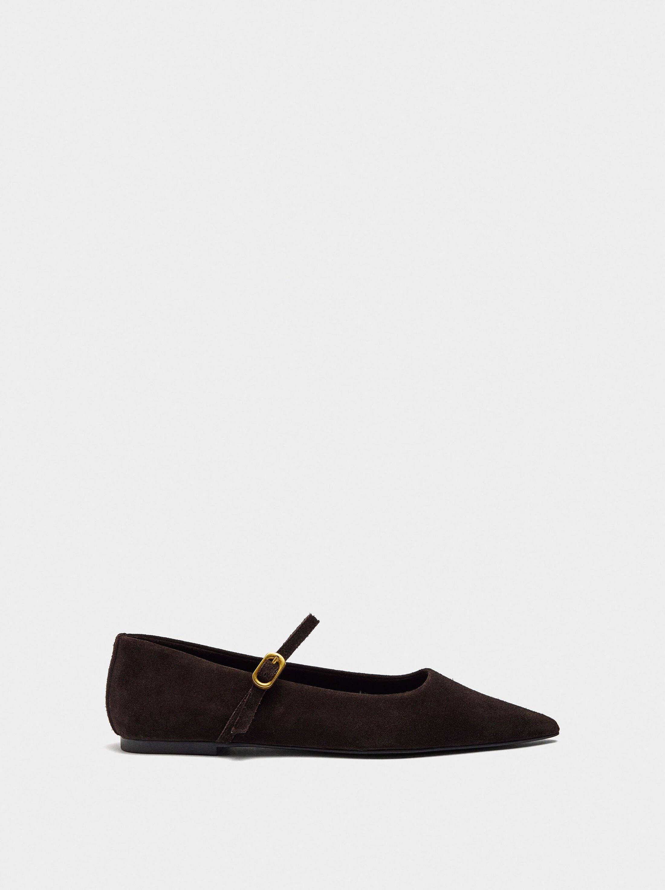 Suede leather ballet flats with buckle image number 1.0