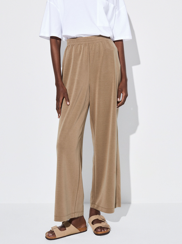 Trousers With Elastic Waistband, Khaki, hi-res