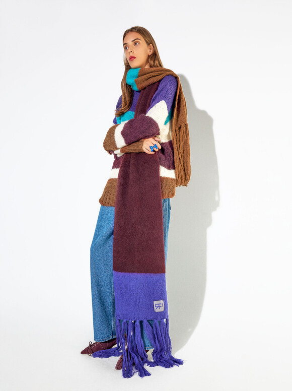 Maxi Scarf With Fringes, Multicolor, hi-res