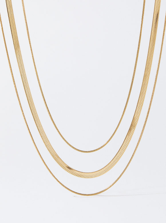 Stainless Steel Necklace Set, Golden, hi-res