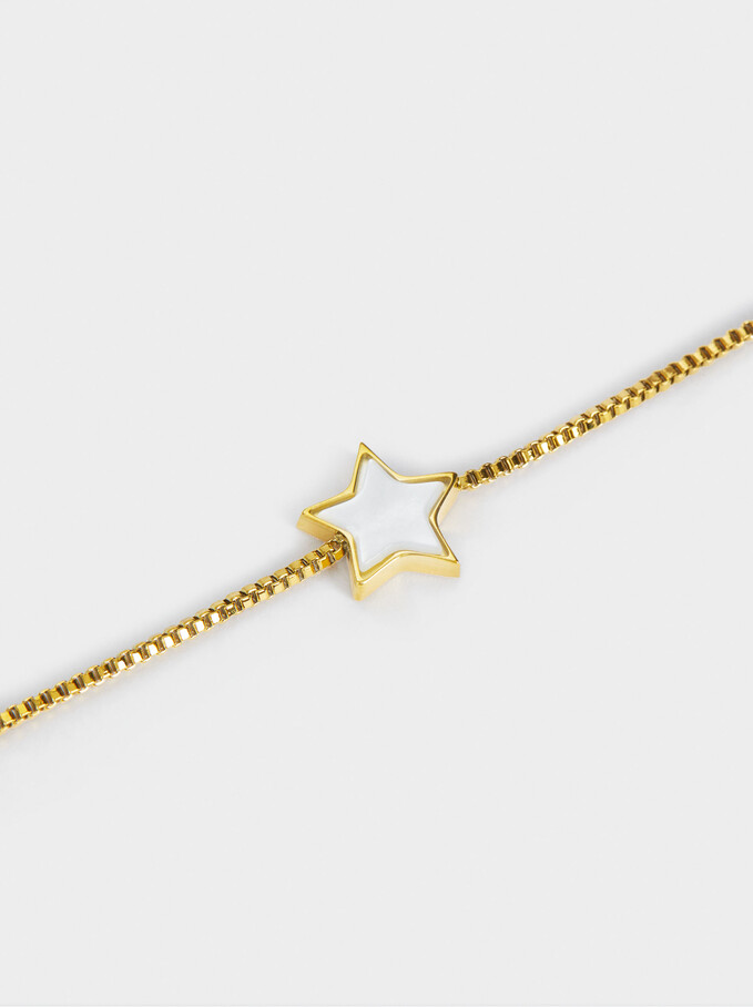 Adjustable Steel Bracelet With Star, Golden, hi-res