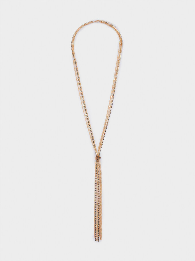 Lange Halskette Mit Zierknoten Und Zierkristallen, Golden, hi-res