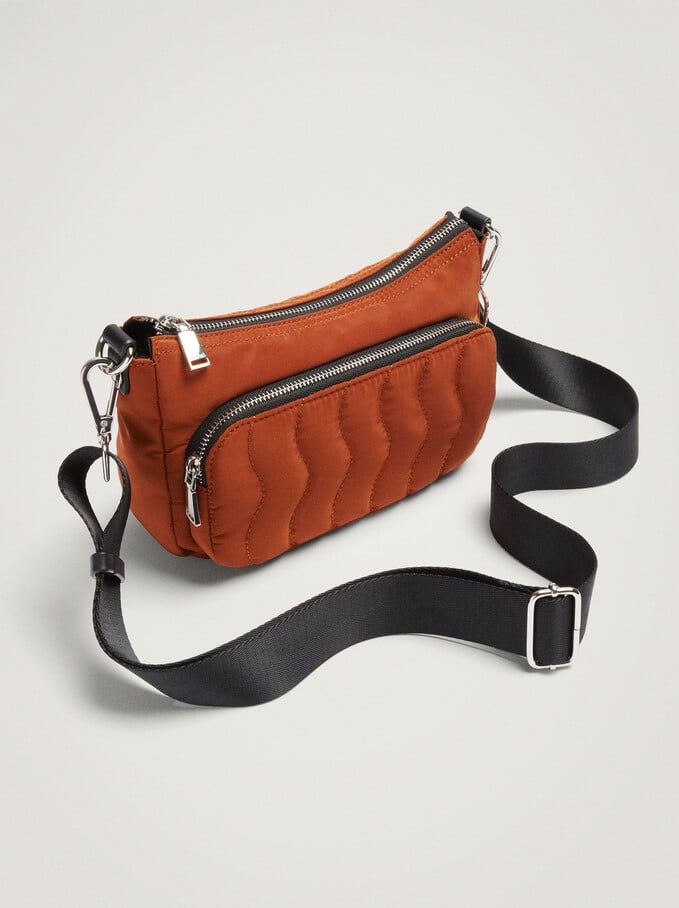 Nylon Shoulder Bag With Strap, Brick Red, hi-res