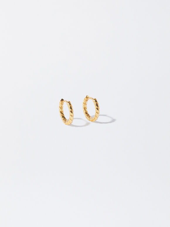 925 Silver Hoop Earrings, Golden, hi-res
