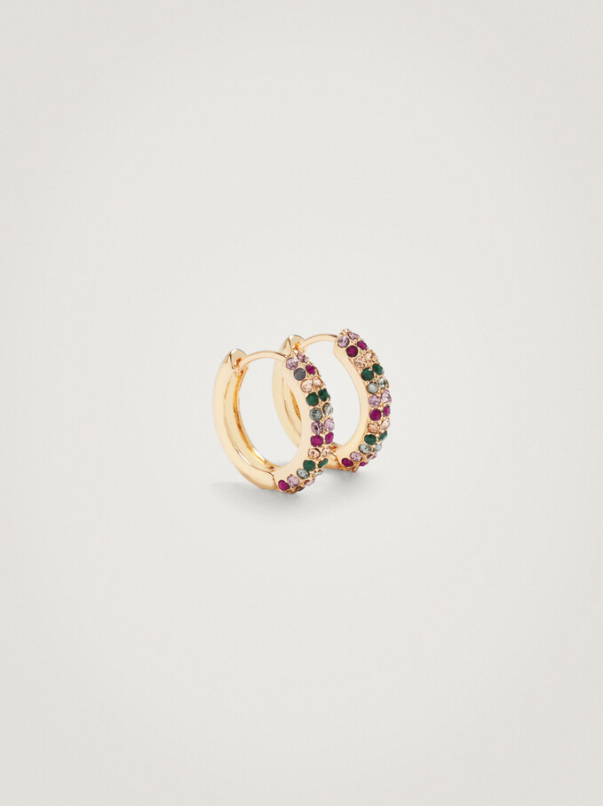 Small Hoop Earrings With Crystals, Multicolor, hi-res