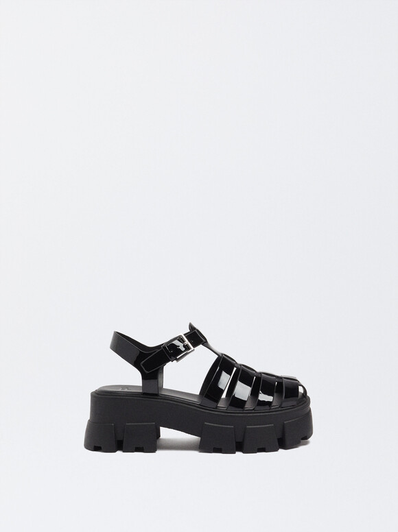 Online Exclusive - Rubber Platform Sandals, Black, hi-res
