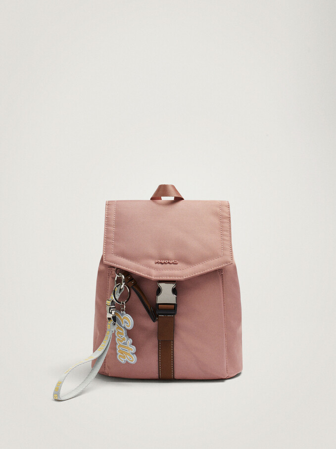 Nylon Backpack With Pendant, Pink, hi-res