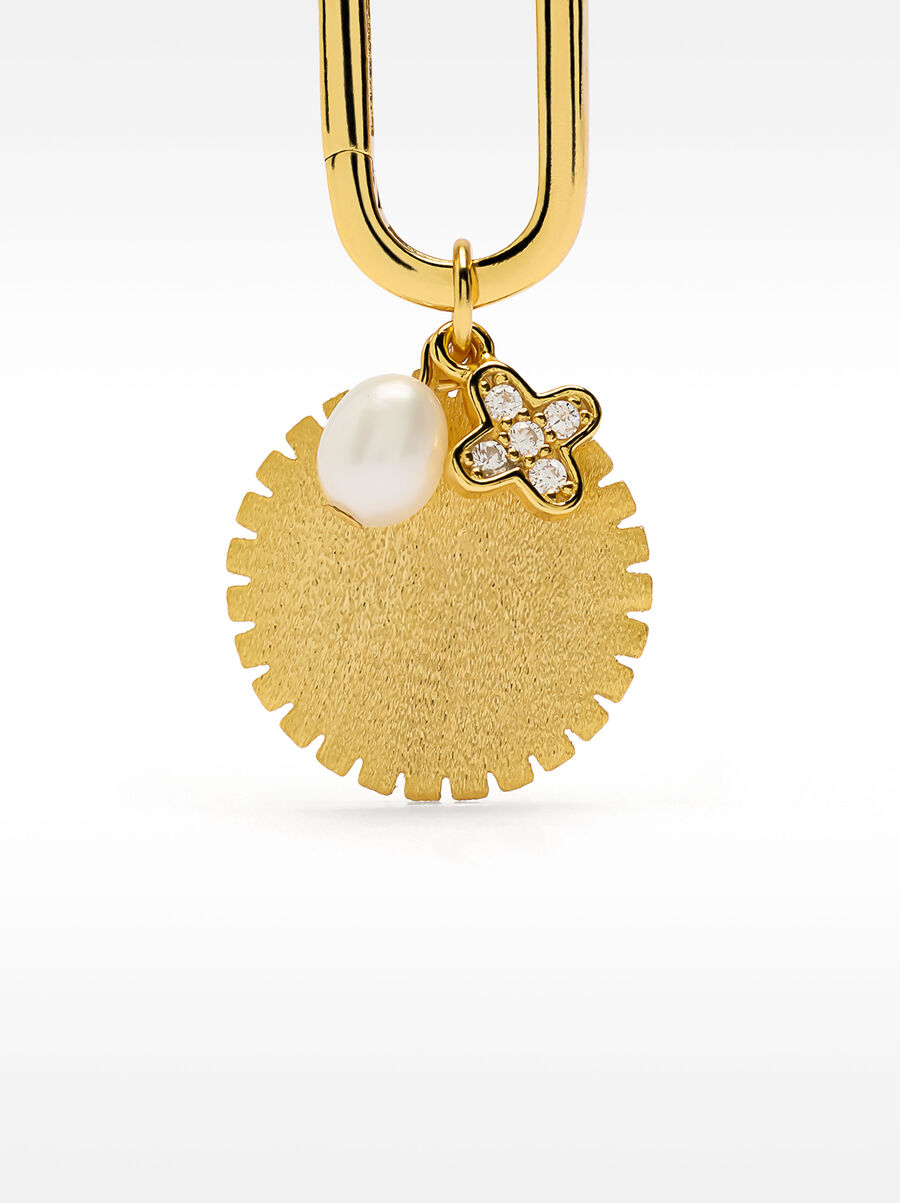 Link necklace with medal and freshwater pearl - 925 sterling silver