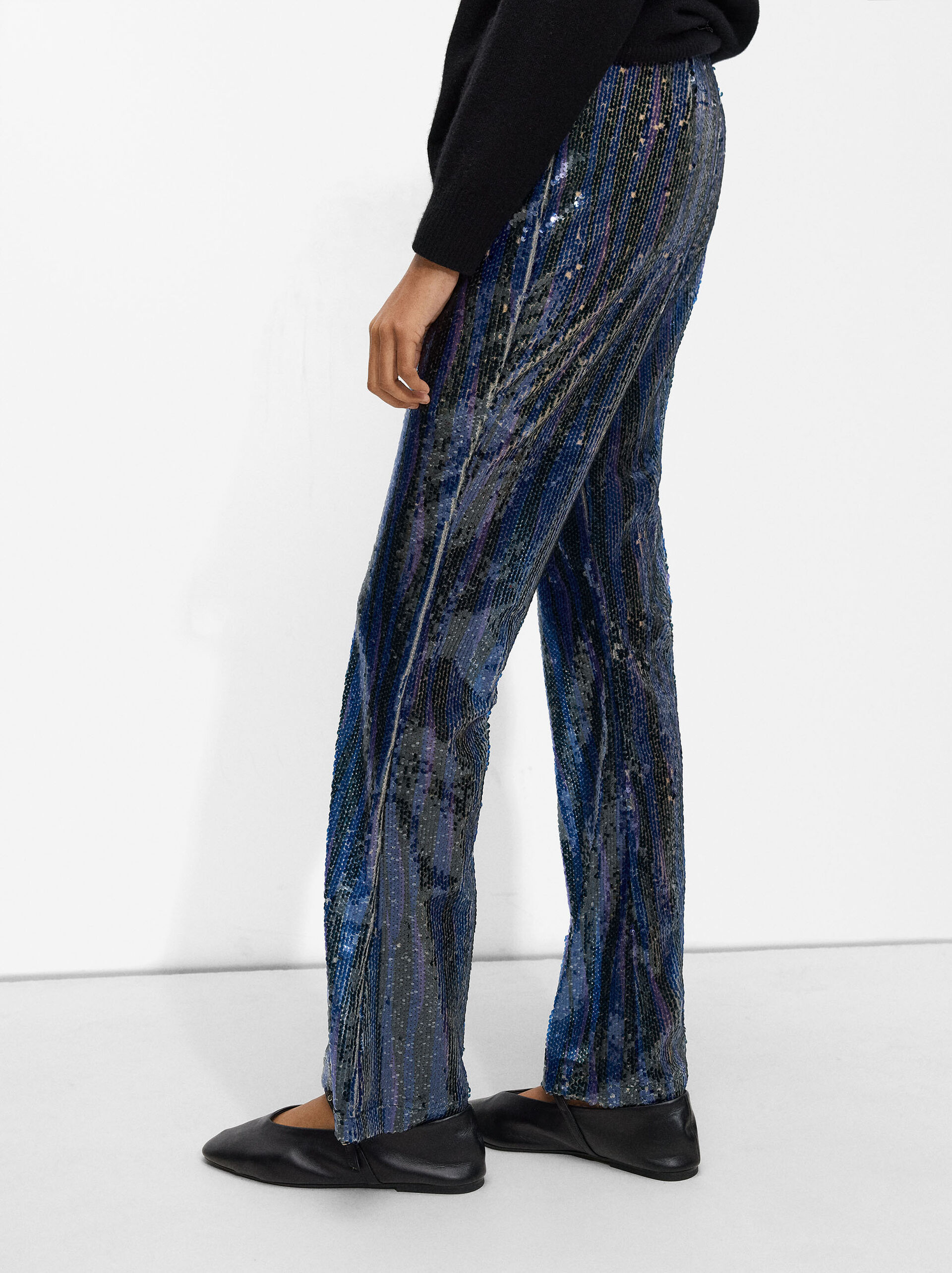 Flared trousers with sequins image number 2.0