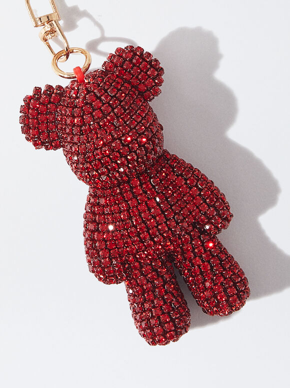 Bear Crystal Keychain, Red, hi-res