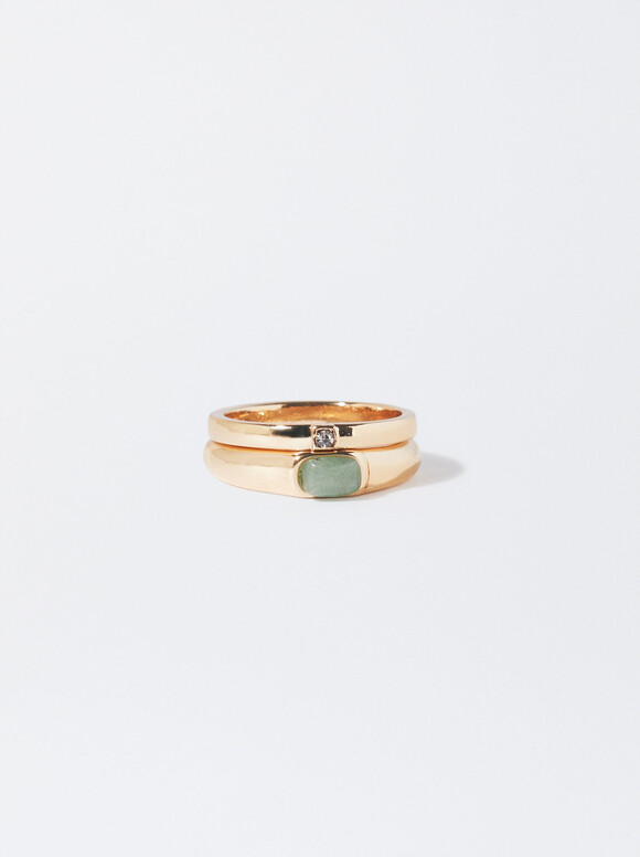 Set Of Rings With Stones, Green, hi-res