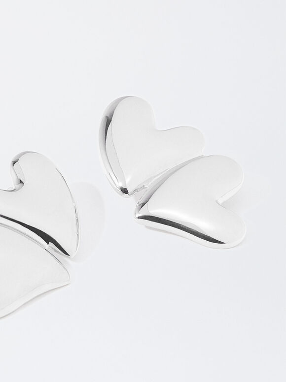 Silver Heart Earrings , Silver, hi-res