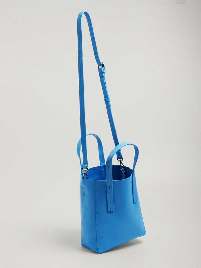 Leather Shopper Bag, Blue, hi-res