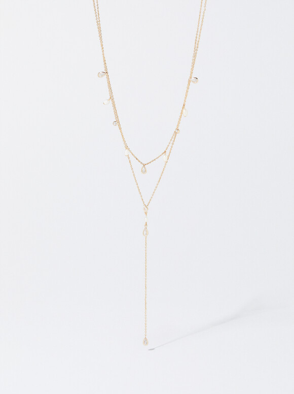 Necklace With Freshwater Pearls And Zirconia, Golden, hi-res