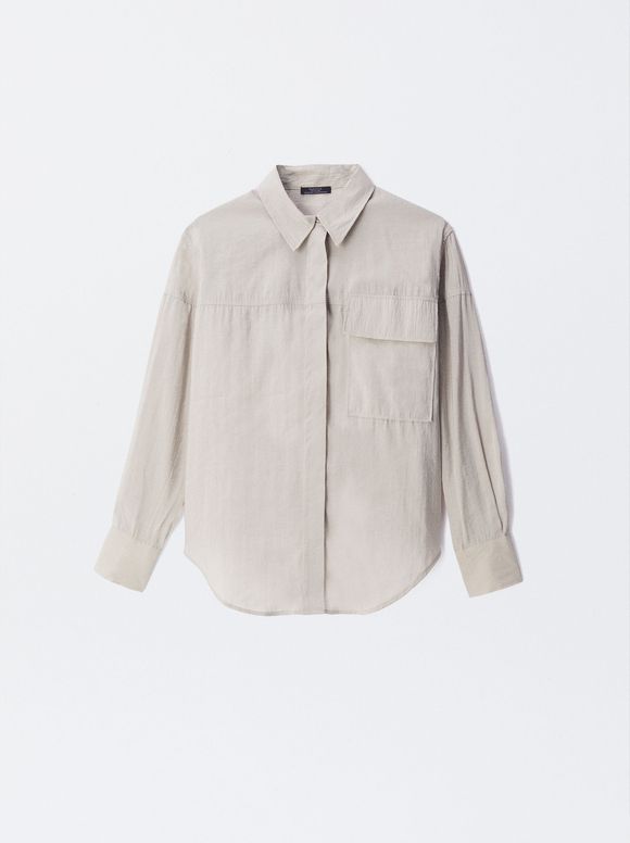 Online Exclusive - Long-Sleeve Shirt With Buttons, Beige, hi-res