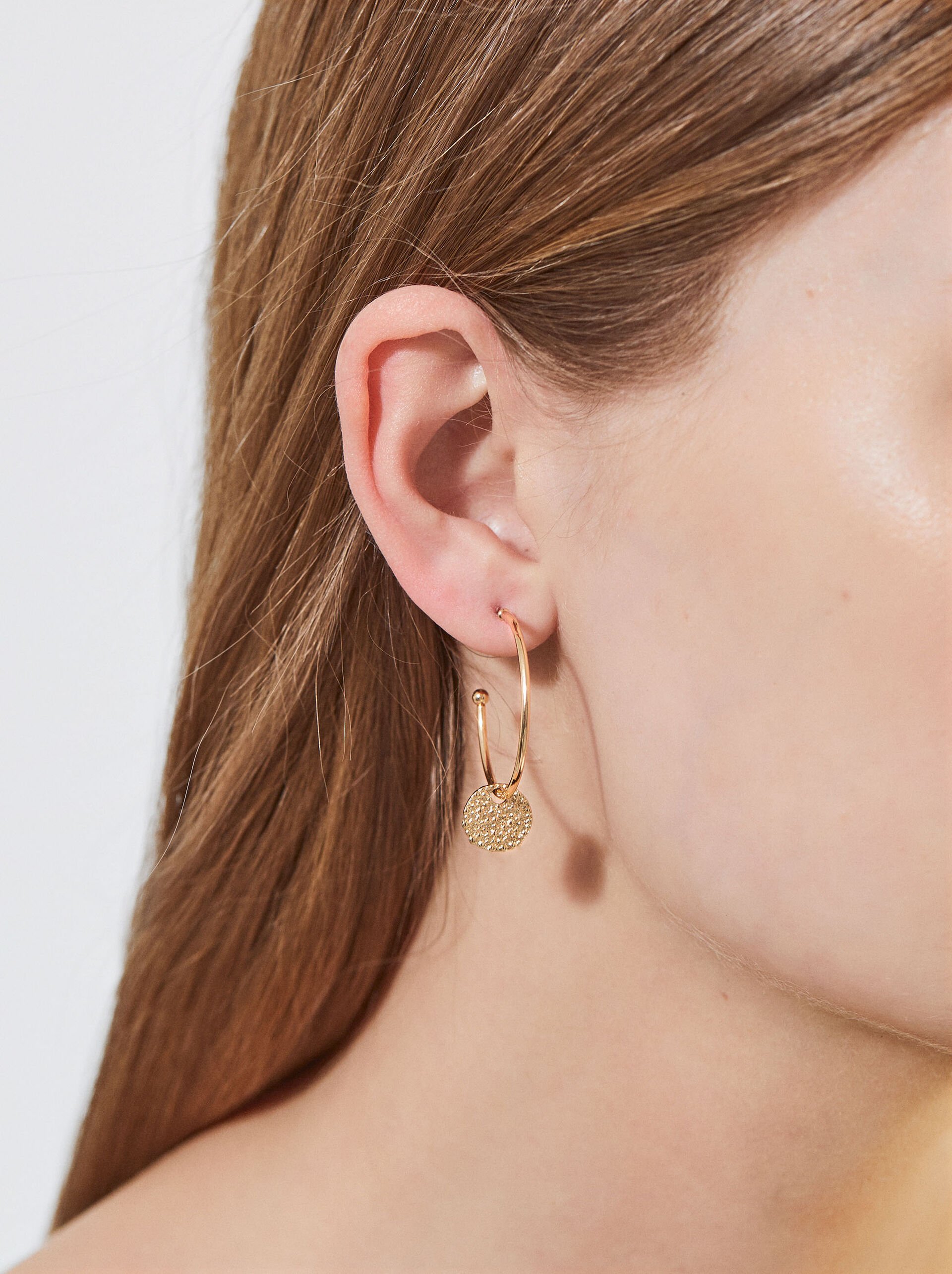 Gold-Toned Hoop Earrings With Medallions image number 0.0