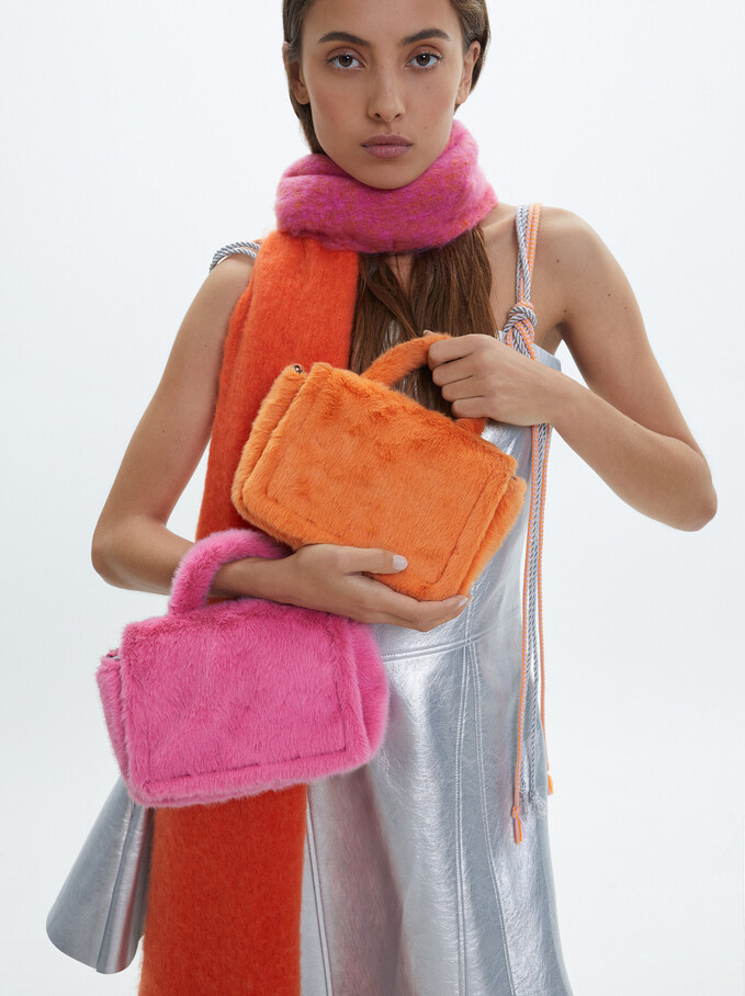 Faux Fur Bag With Chain, Orange, hi-res