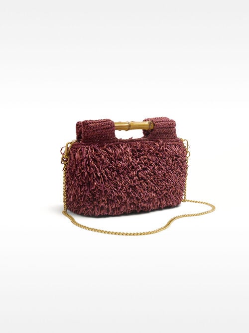 Straw-effect handbag with bamboo