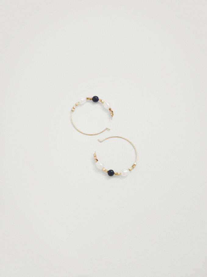 Hoop Earrings With Pearl, Blue, hi-res