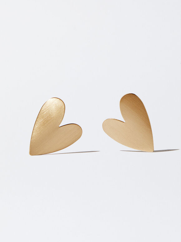 Goldene Ohrringe Mit Herz, Golden, hi-res