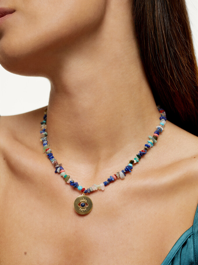 Steel Necklace With Eye, Multicolor, hi-res
