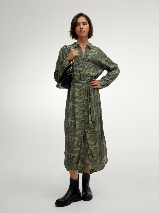 Leaf Print Shirt Dress Green Woman Parfois Com