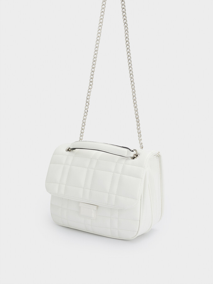 Quilted Crossbody Bag With Contrast Strap, White, hi-res