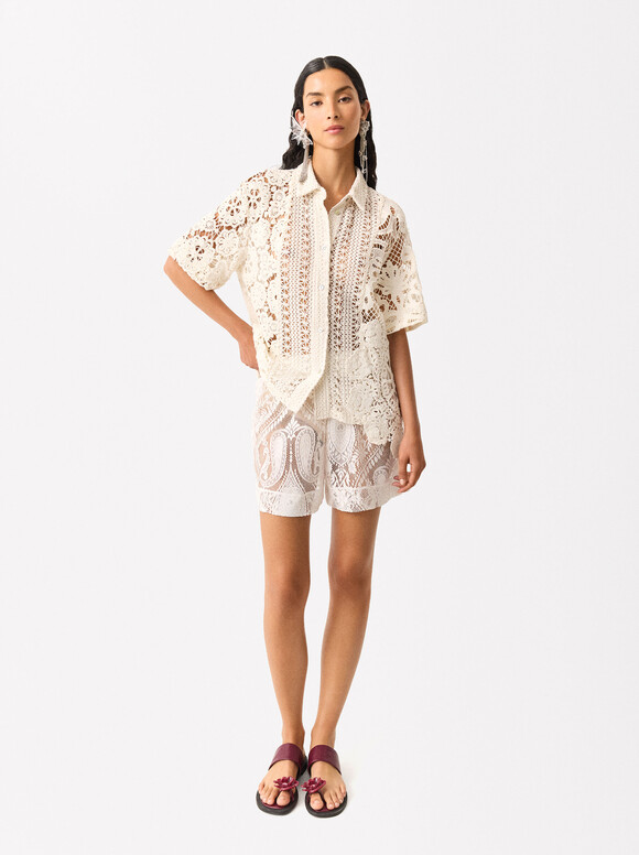 Online Exclusive - Lace Shorts, White, hi-res